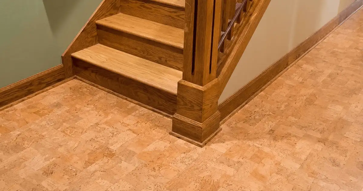 End of a staircase with cork flooring in Pembroke Pines, FL